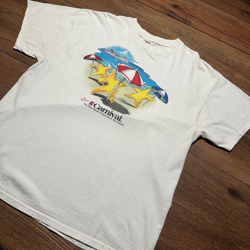 Vintage Delta Carnival Cruise Line White Graphic T-Shirt Men XL